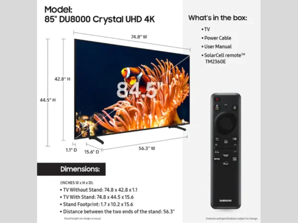 Samsung 85 DU8000 Class Crystal UHD LED TV